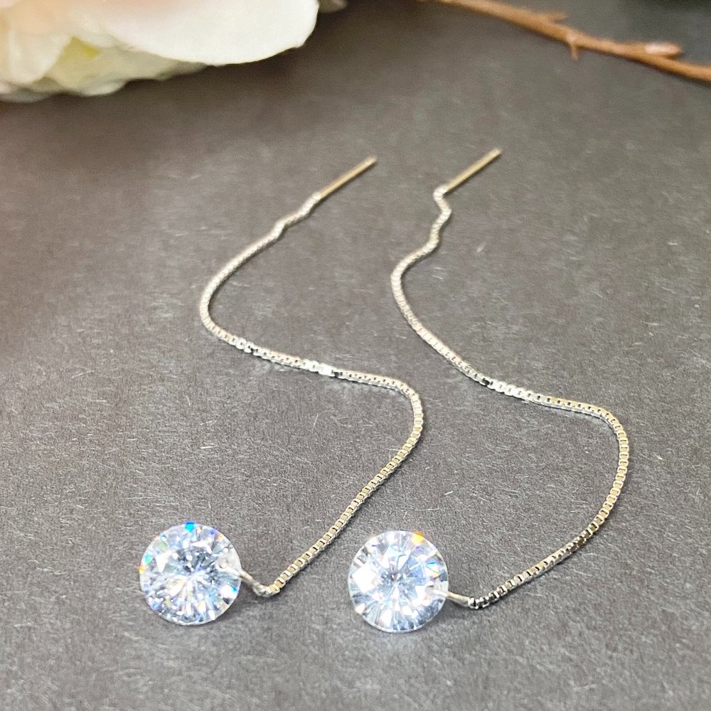 Silver Tassels Long Drop Crystal Vintage Earrings